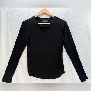 Truth by Republic Black Ribbed Long Sleeve Top Medium Minimalist Capsule
